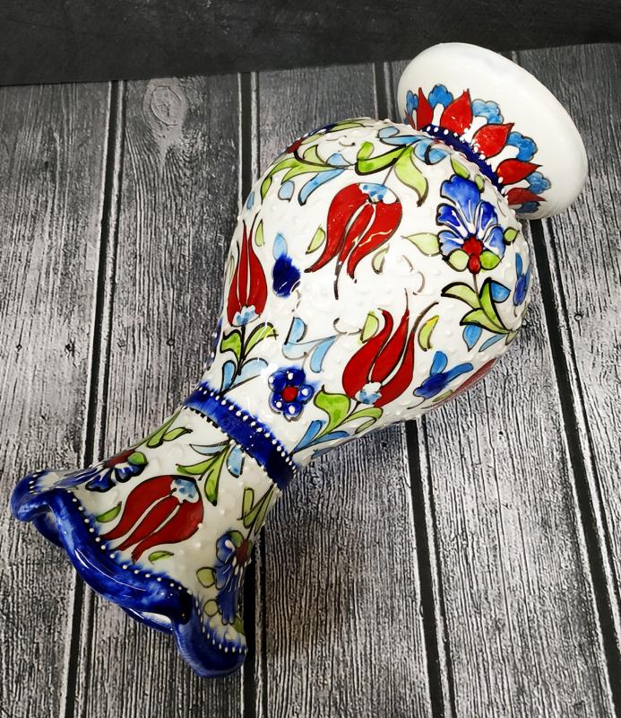 El yapımı 25 cm çini marul vazo Samur fırça işçiliğİ-Kırmızı renk